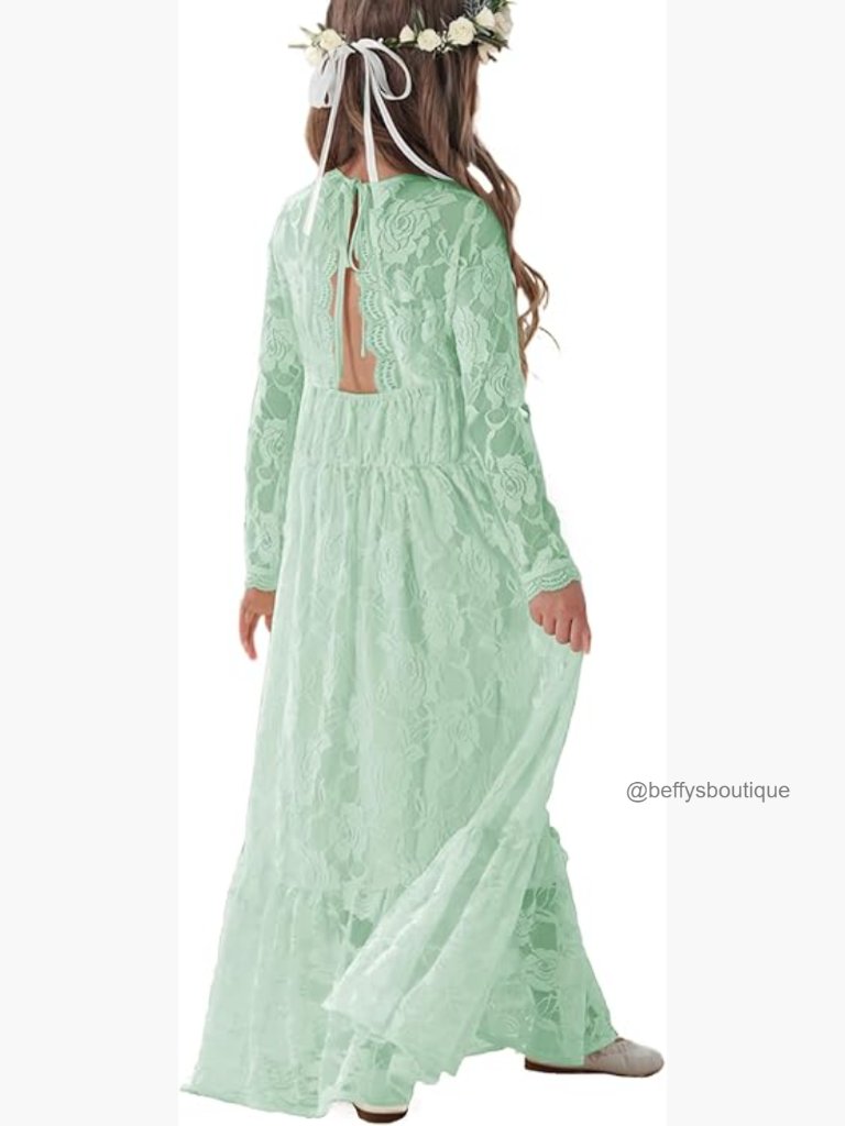 Toddler Girls Lace Flower Girl Dress Maxi A-Line For Wedding Baptism Communion